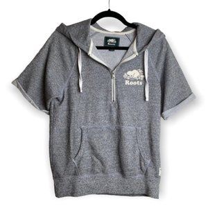 ROOTS Salt & Pepper Short Sleeve Half Zip Gray Women's Sweater Hoodie